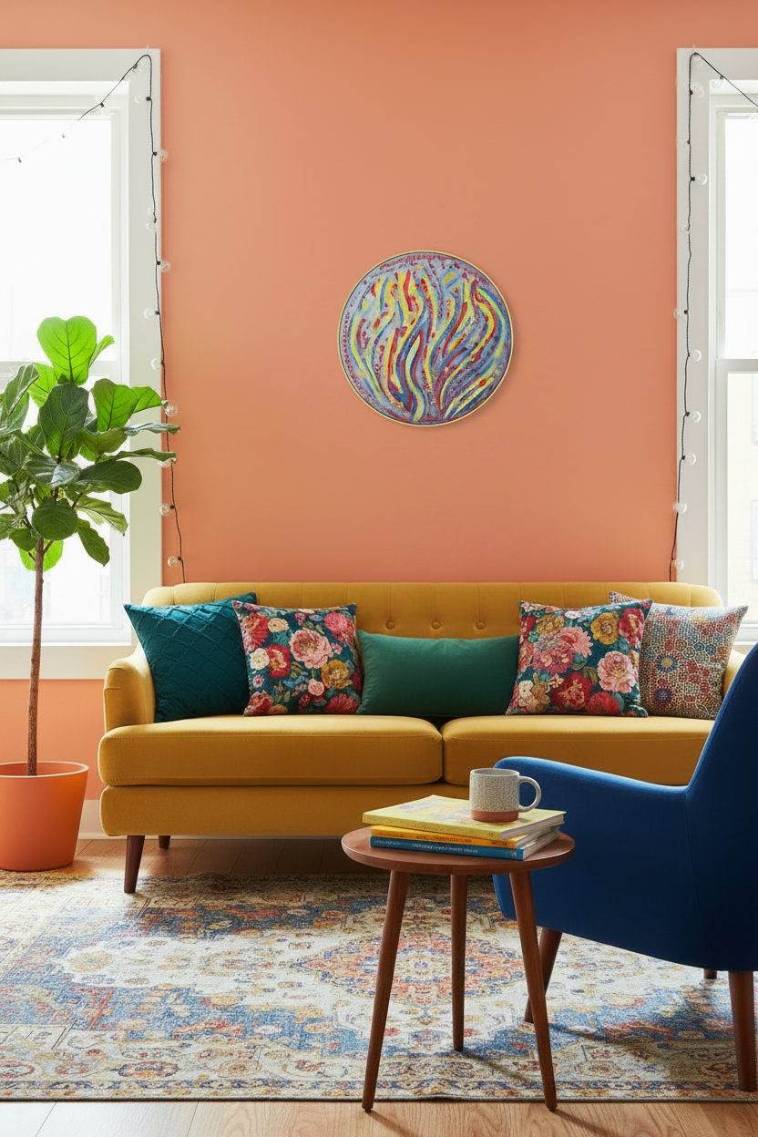 Tableau abstrait acrylique rond 50 cm – Éclat Festif™