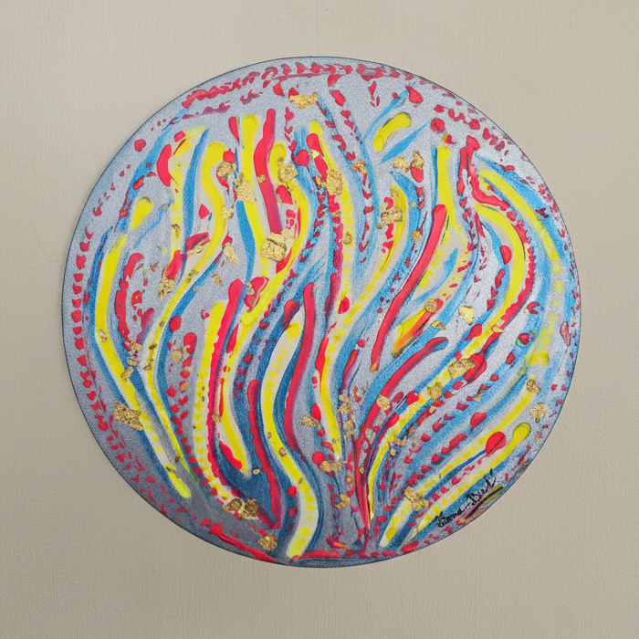 Tableau abstrait acrylique rond 50 cm – Éclat Festif™