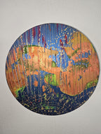 Tableau abstrait rond bleu et doré 20cm  – Éclipse Cuivrée™