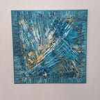 Détail des textures et reliefs du tableau abstrait bleu Souffle Polaire réalisé à la main