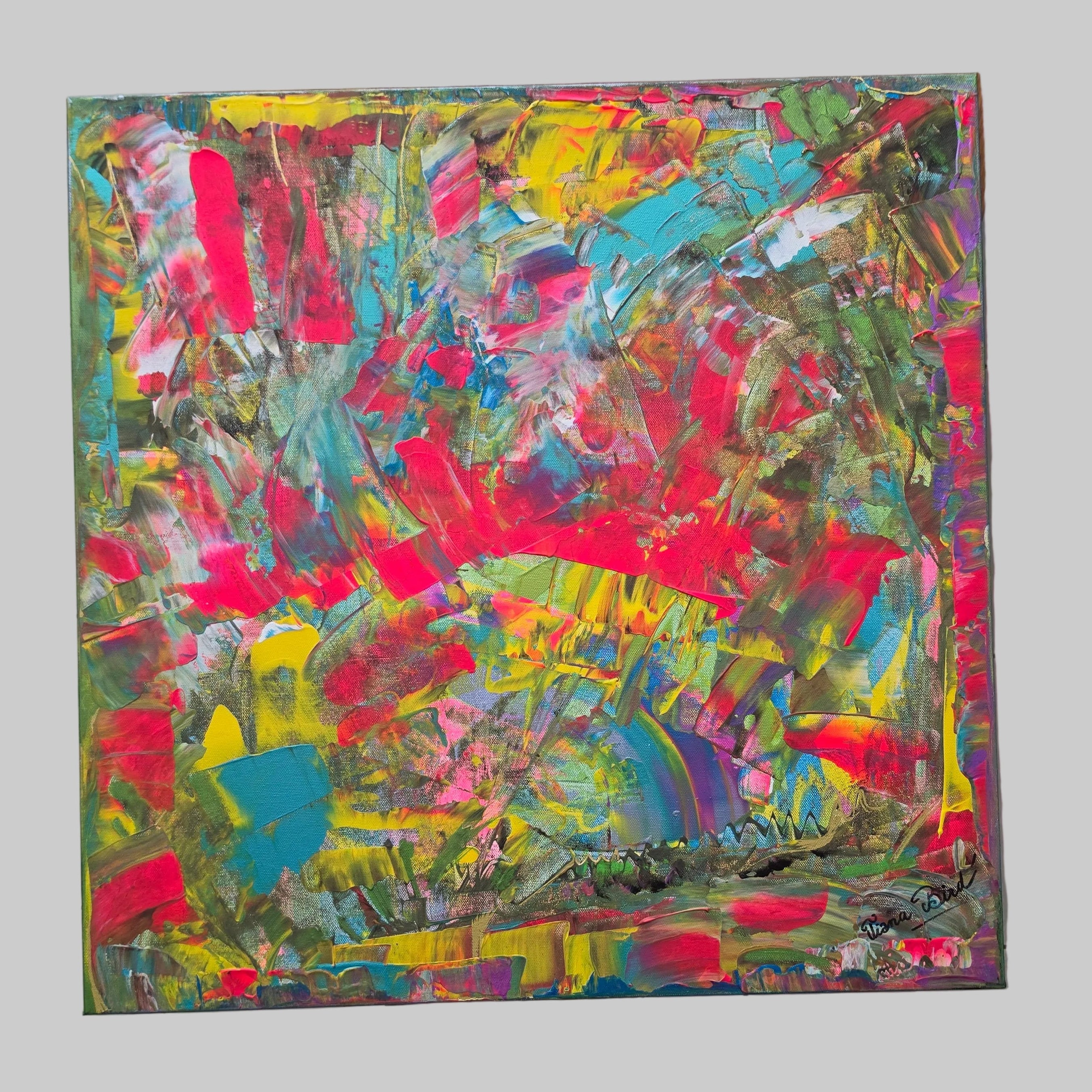 Peinture abstraite signée Tiana Bird, œuvre unique Éclat Arc-en-Ciel™ accompagnée de son certificat d’authenticité