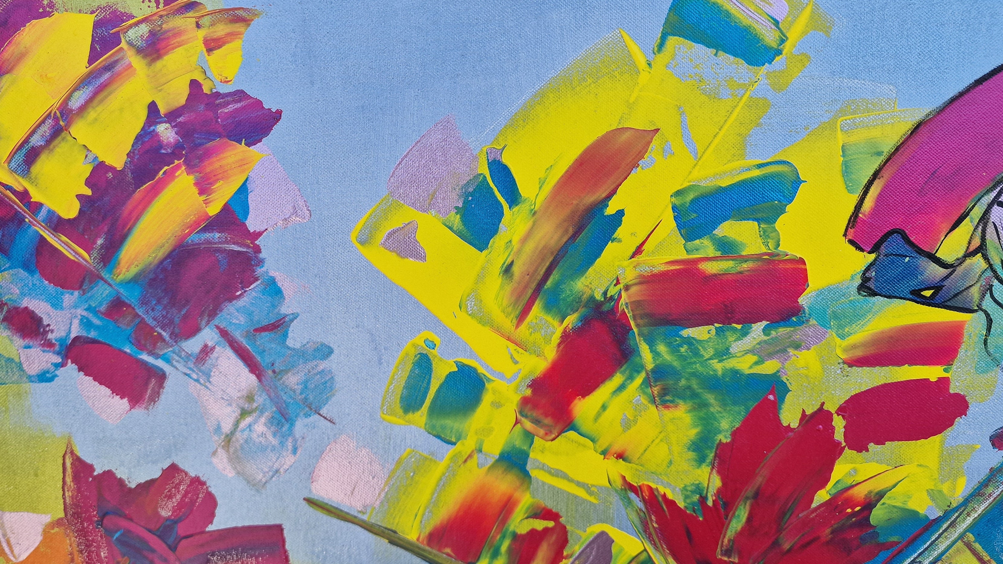 Détail de la texture et des couleurs du tableau abstrait moderne Éclat Nomade™ peint à la main par Tiana Bird