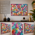 Grand tableau abstrait moderne acrylique Éclats de Printemps™ en format 80x60 cm présenté dans un salon élégant avec décoration contemporaine et couleurs vives artistiques.