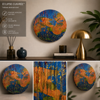 Tableau abstrait rond bleu et doré 20cm  – Éclipse Cuivrée™
