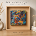 Écrin Cosmique tableau peinture abstrait carré original dans un support bois naturel création contemporaine colorée signée Tiana Bird