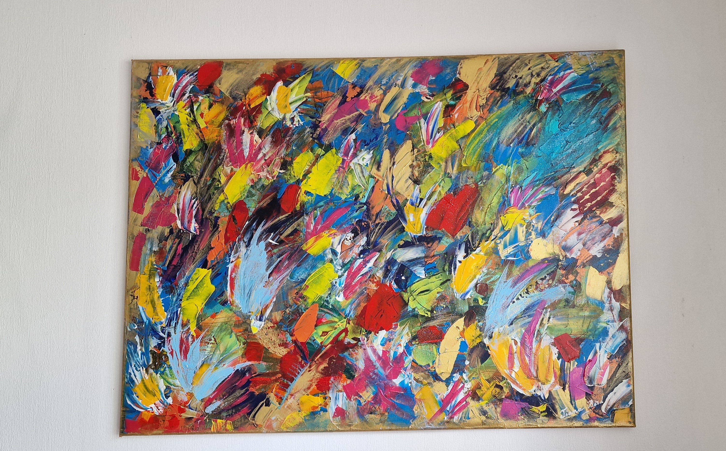 grand tableau abstrait moderne coloré pour décoration murale salon contemporain et intérieur design élégant