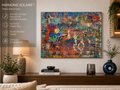 Tableau abstrait moderne coloré Harmonie Solaire dans un salon contemporain avec décoration design et ambiance artistique haut de gamme