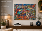 Tableau abstrait moderne coloré Harmonie Solaire dans un salon contemporain avec décoration design et ambiance artistique haut de gamme