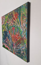 Tableau abstrait moderne Jardin Astral™ intégré dans une décoration intérieure contemporaine et chaleureuse