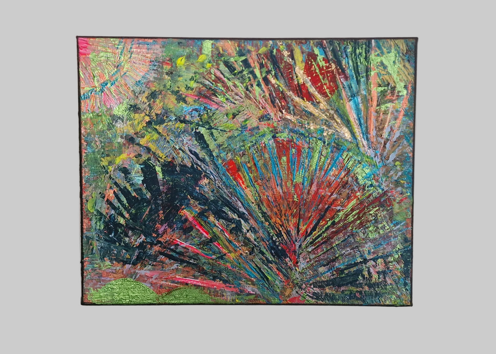 Vue de face du tableau peinture abstrait moderne Jardin Astral™ aux couleurs vibrantes et textures expressives