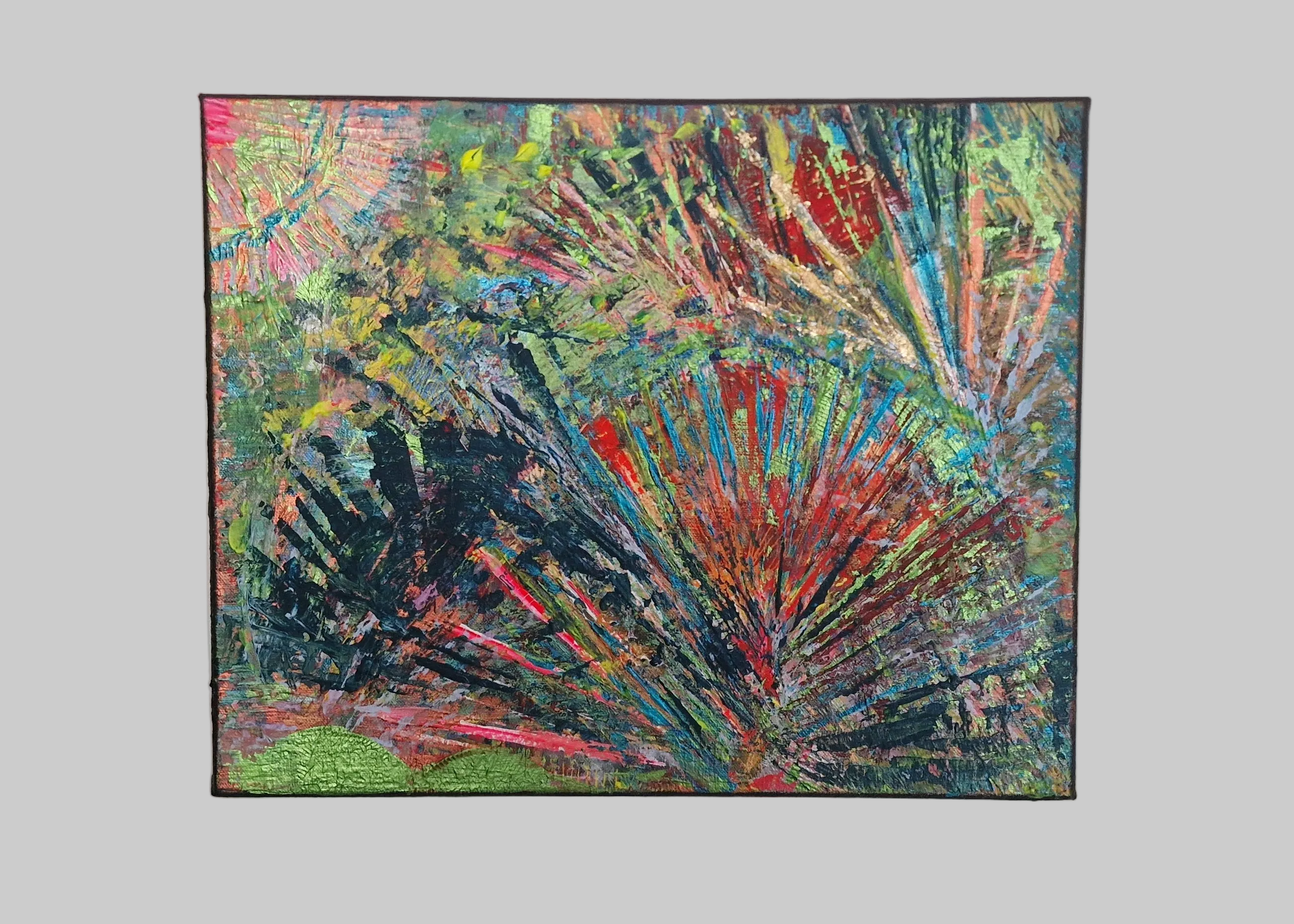Vue de face du tableau peinture abstrait moderne Jardin Astral™ aux couleurs vibrantes et textures expressives