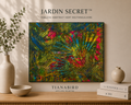 Jardin Secret™ tableau abstrait vert rectangulaire de 41 x 33 cm présenté dans un intérieur élégant avec décoration naturelle et ambiance contemporaine.