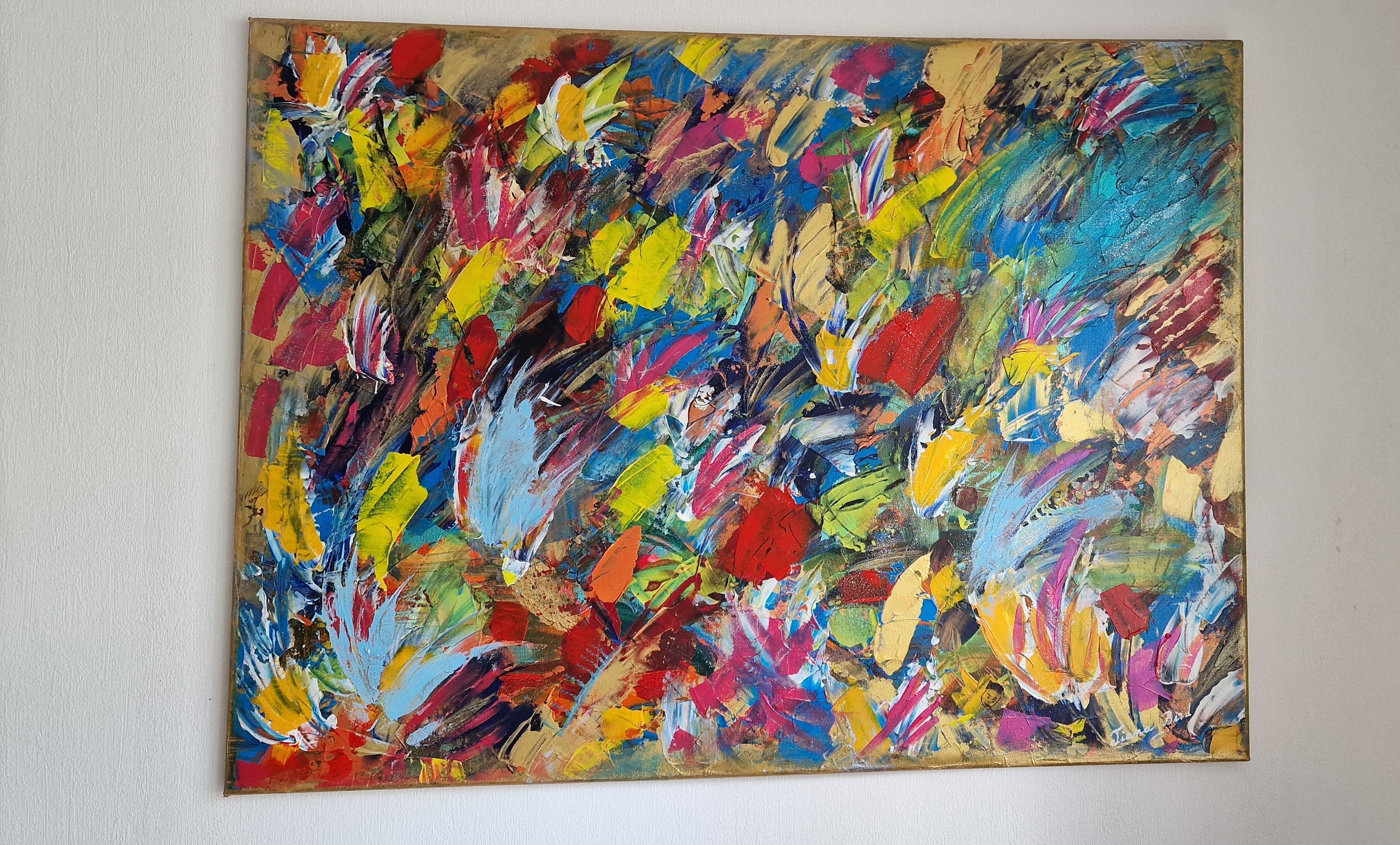 œuvre abstraite contemporaine colorée peinture acrylique sur toile grand format pièce unique Tianabird