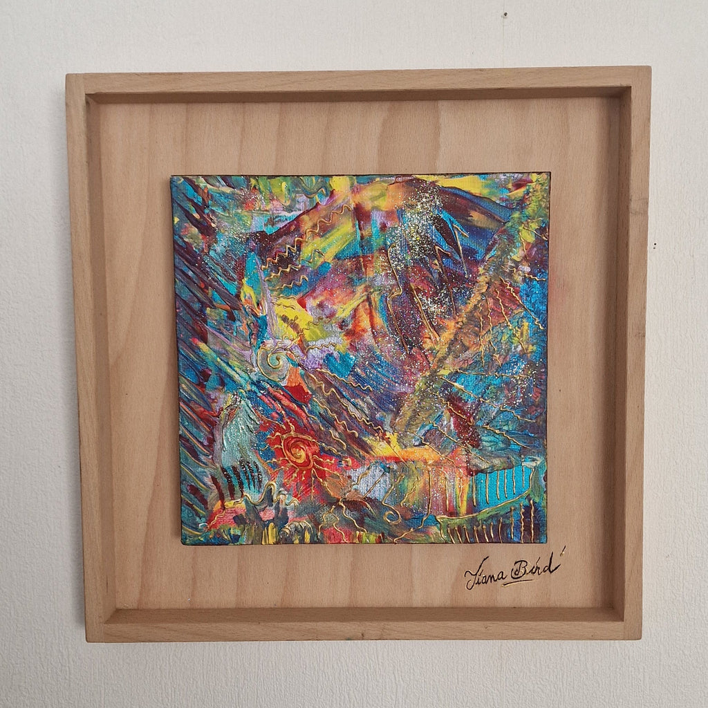 Œuvre originale abstraite Écrin Cosmique tableau carré contemporain coloré réalisé à la main par Tiana Bird