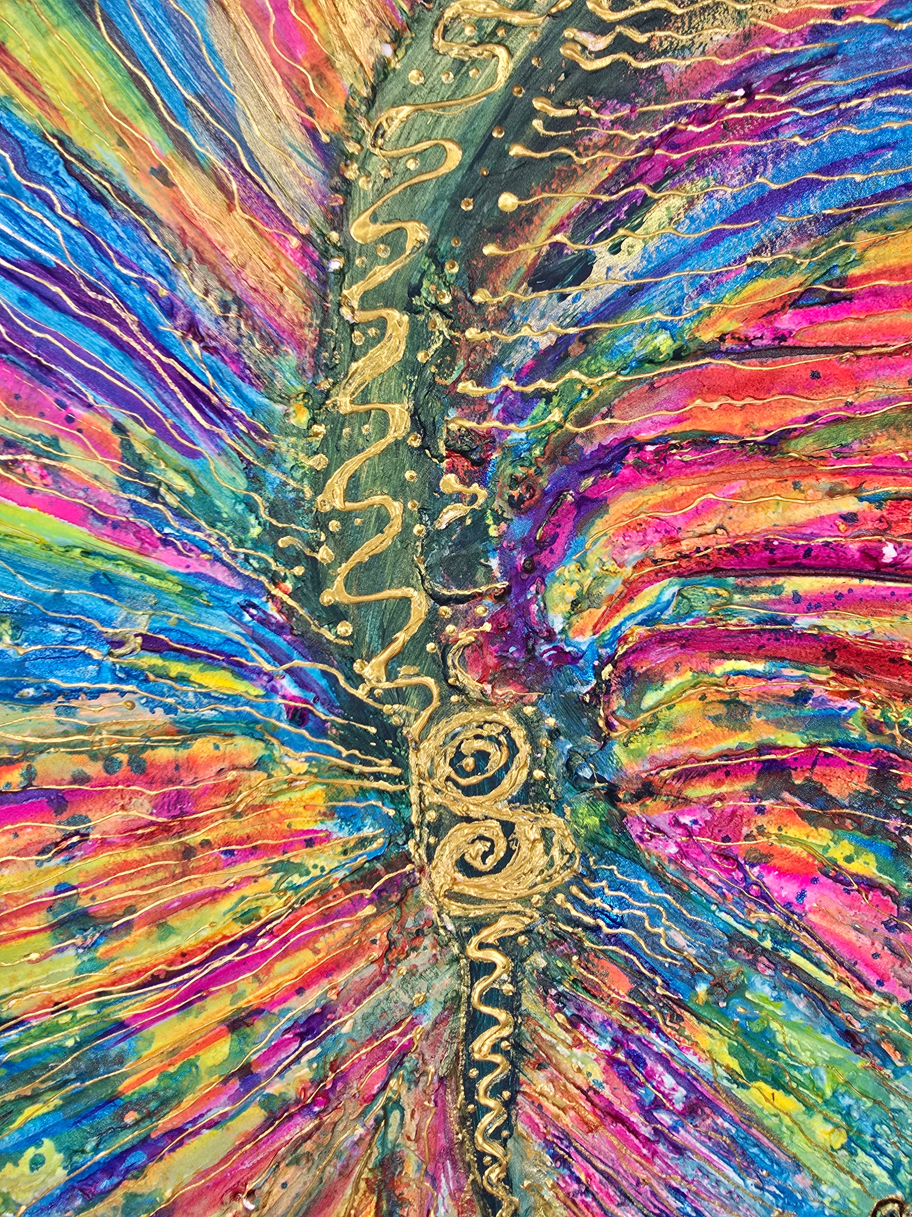detail peinture acrylique avec relief et texture multicolore