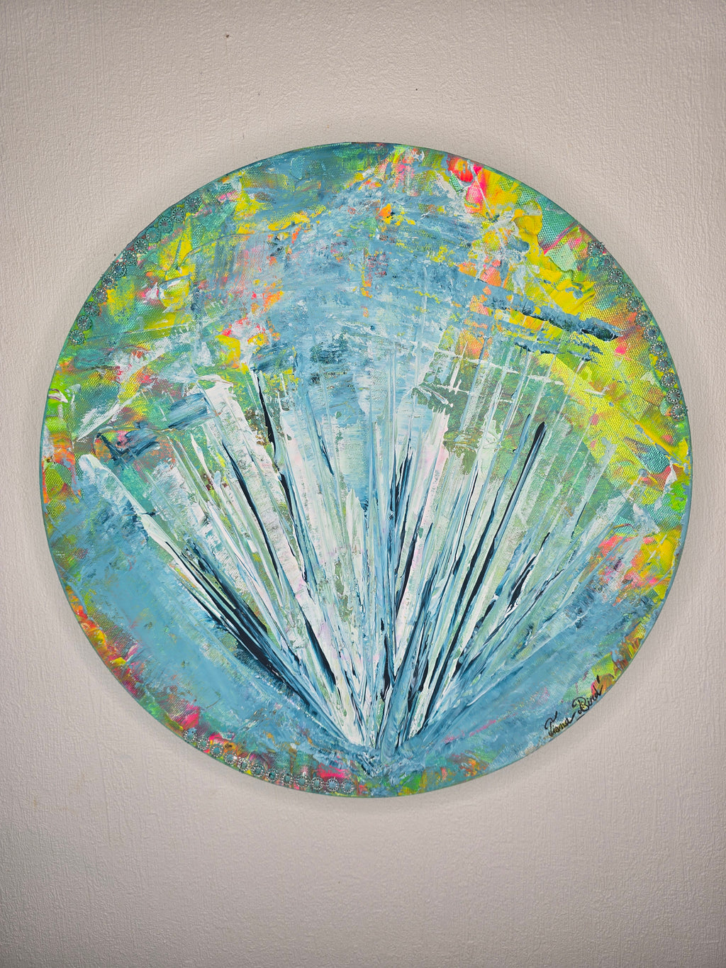 détail peinture acrylique sur toile ronde texture