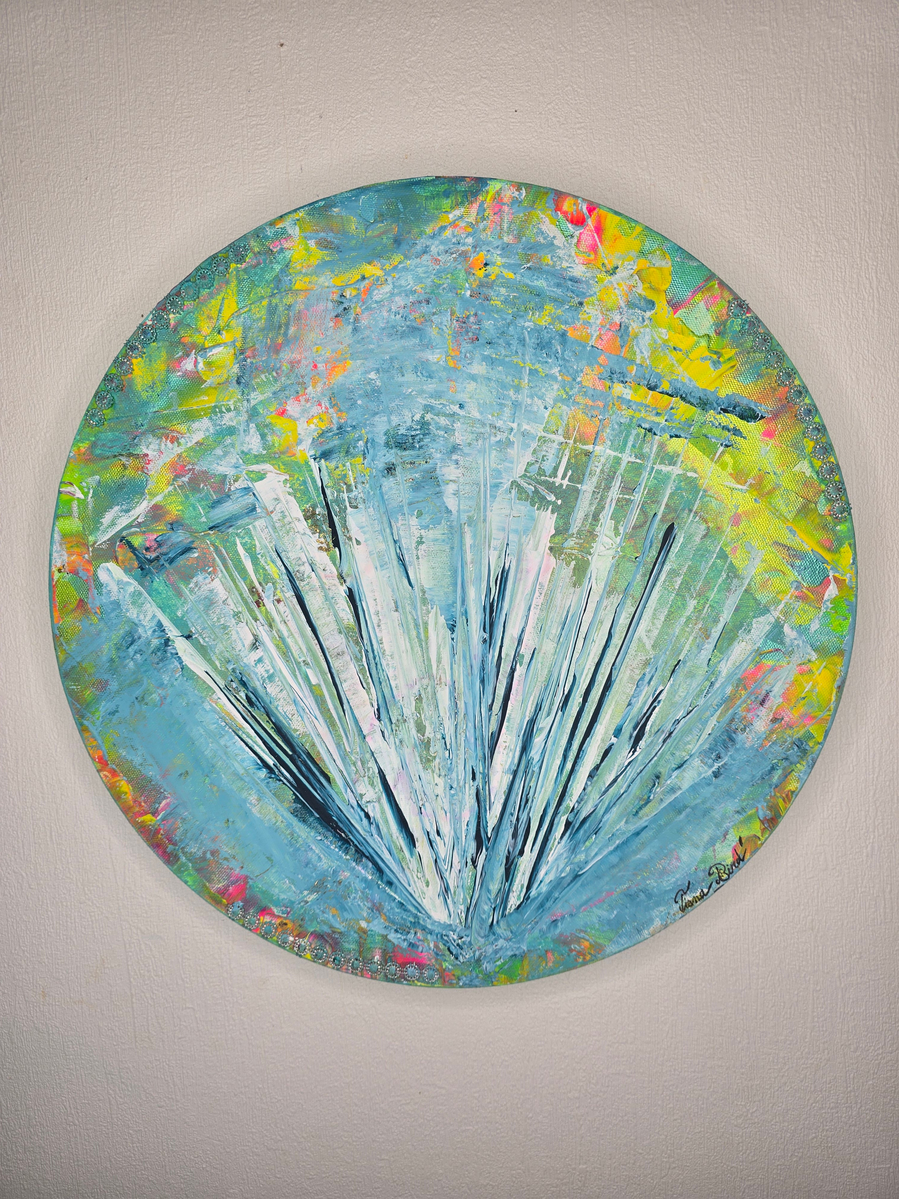 détail peinture acrylique sur toile ronde texture