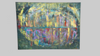Vue de face du tableau peinture abstrait moderne Reflets Suspendus™ avec textures lumineuses et couleurs vibrantes