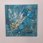 Peinture abstraite bleue contemporaine 40x40 cm avec reliefs et textures artistiques modernes