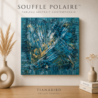 Tableau abstrait bleu contemporain Souffle Polaire avec textures modernes et décoration minimaliste signée Tiana Bird