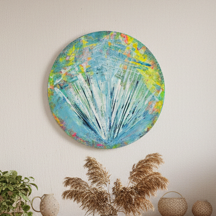 tableau abstrait acrylique rond bleu fait main