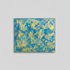 Peinture abstraite bleu turquoise et or sur toile acrylique pour decoration interieure contemporaine.
