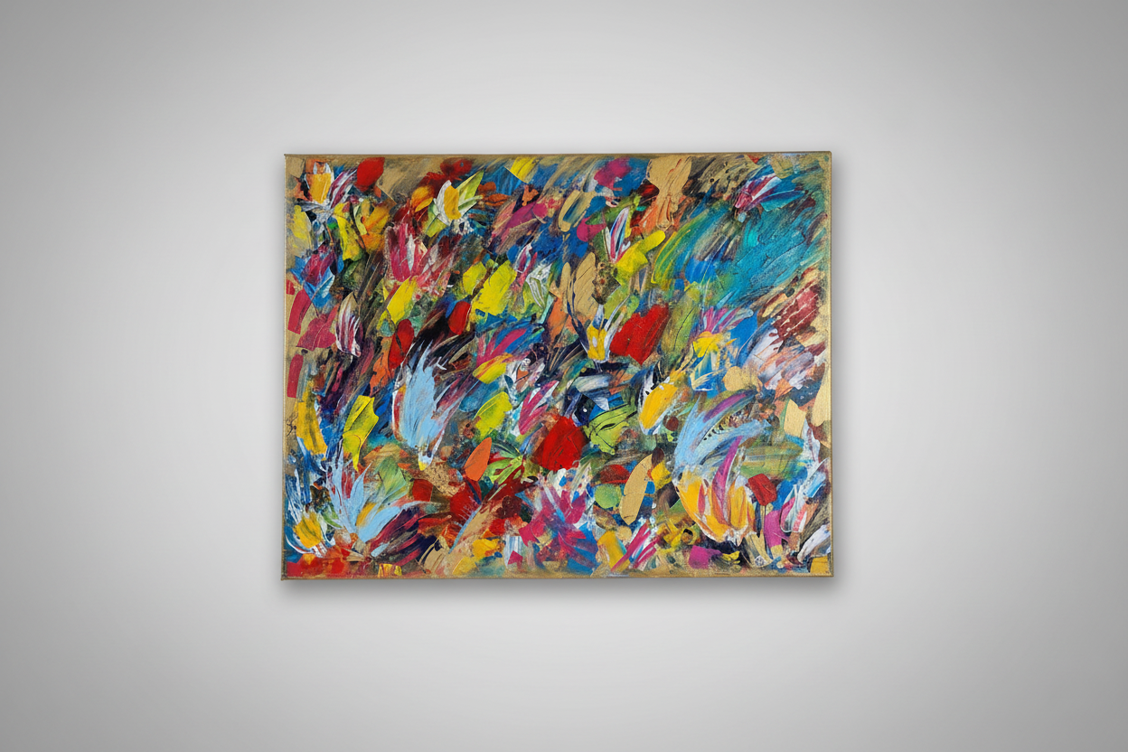 tableau abstrait coloré grand format Eclat de Soi peinture acrylique moderne sur toile décoration murale contemporaine
