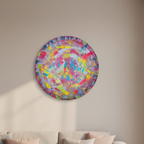 tableau abstrait coloré rond décoration murale moderne, œuvre originale de 50cm de diamètre