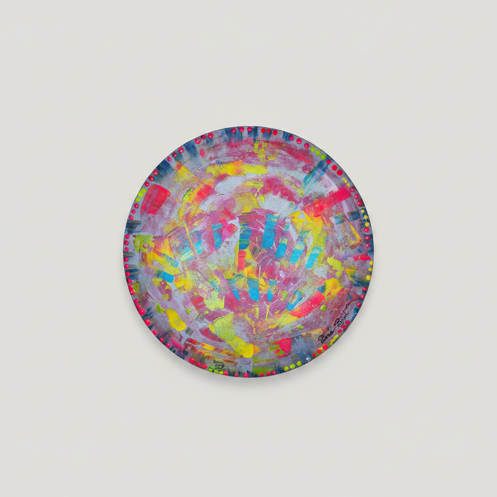 tableau abstrait coloré rond fait main peinture acrylique au couteau
