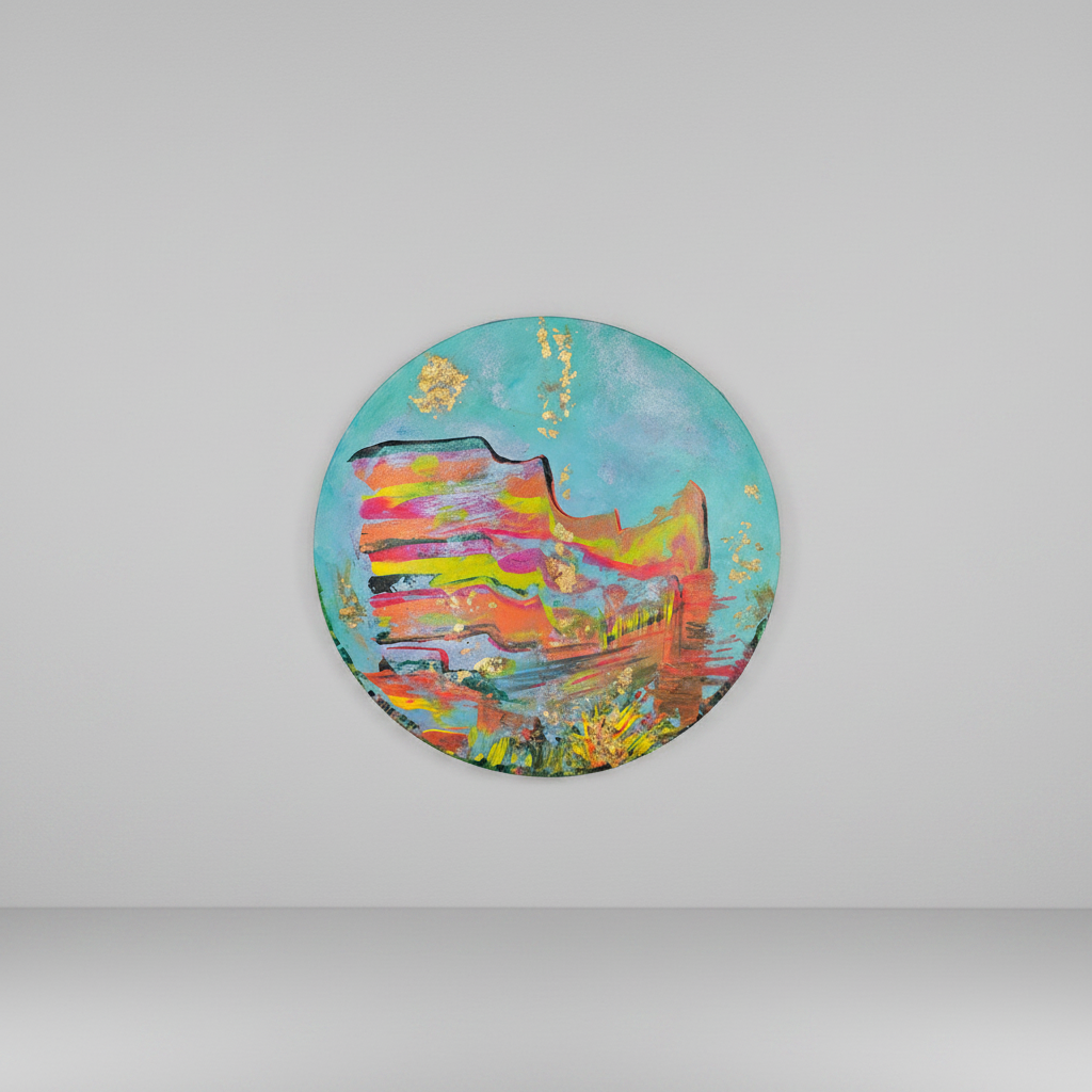 tableau abstrait coloré rond moderne fait main