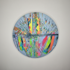 tableau abstrait contemporain bleu rond fait main peinture acrylique