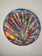 Tableau abstrait moderne rond pour décoration murale, œuvre colorée expressive et contemporaine