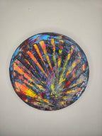 Tableau abstrait rond coloré Éruption Chromatique™, œuvre unique peinte à la main avec composition dynamique