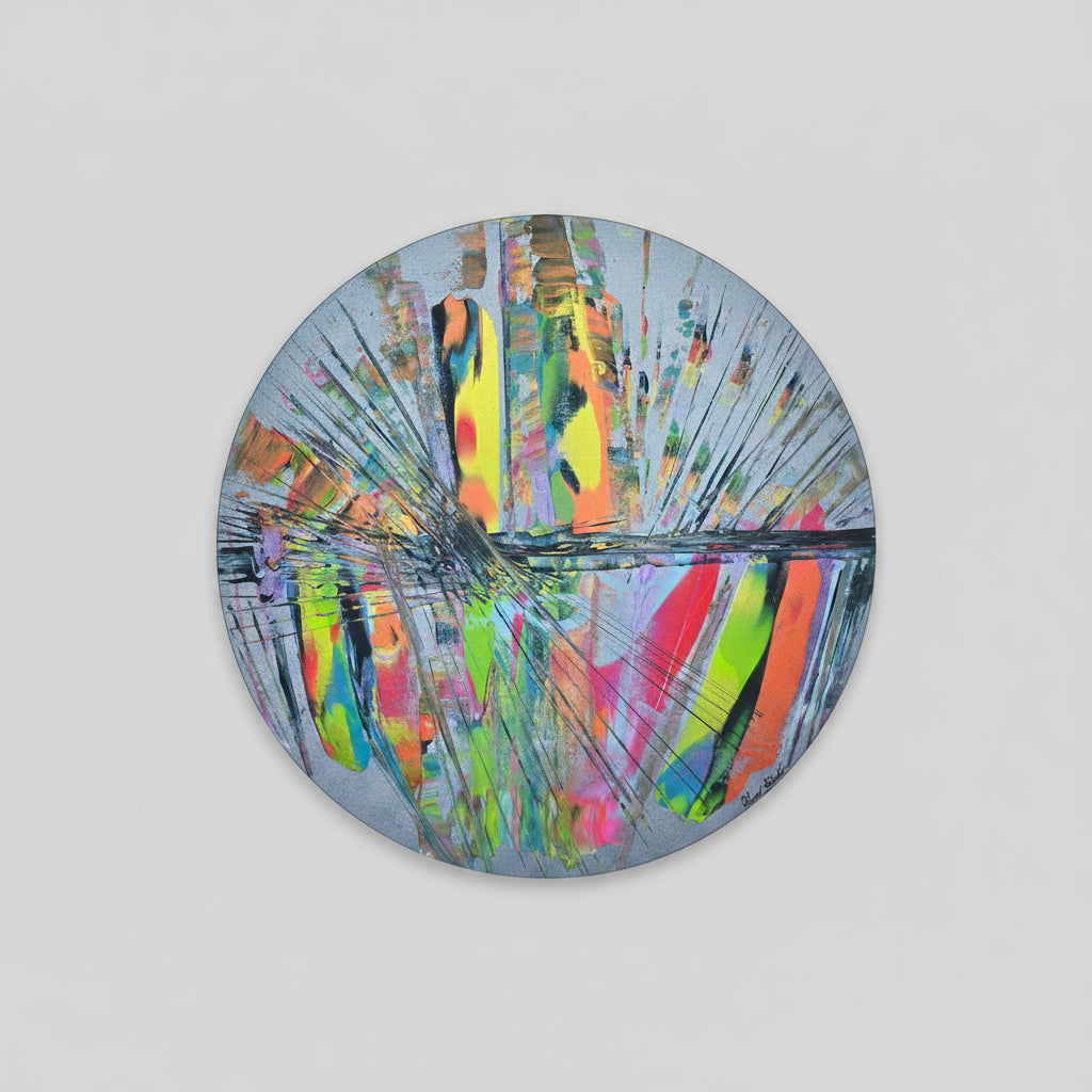tableau contemporain bleu art abstrait rond decoration murale