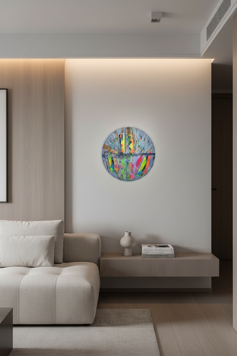 tableau abstrait bleu decoration murale salon moderne