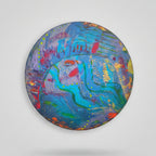 tableau peinture abstraite acrylique rond bleu vert fait main