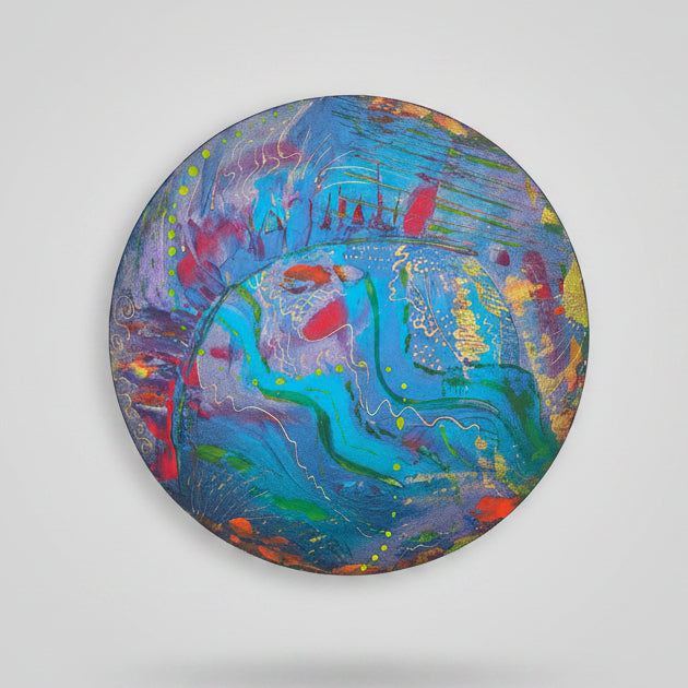 tableau peinture abstraite acrylique rond bleu vert fait main