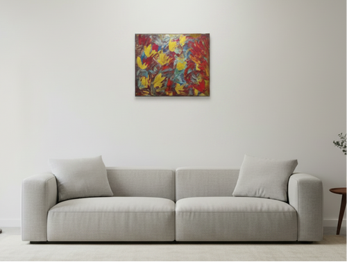 Abstrait tableau moderne coloré nommé Éclat d'Iguane™ œuvre unique et moderne