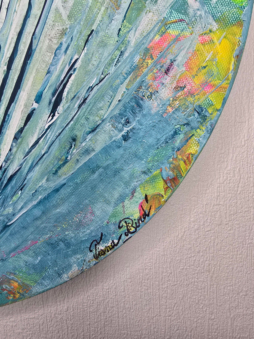tableau rond abstrait relief peinture acrylique