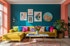 tableau rond coloré dans un salon moderne decoratif