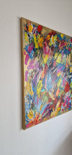 vue latérale tableau peinture abstraite moderne sur châssis bois toile coton œuvre originale contemporaine